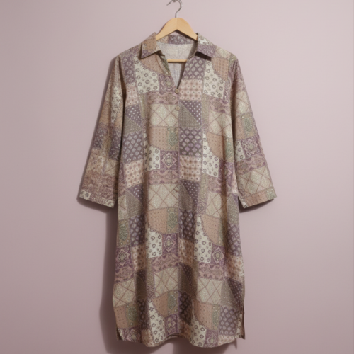 Cream Grid Shirt Collar – Khadi Tunic with Collar