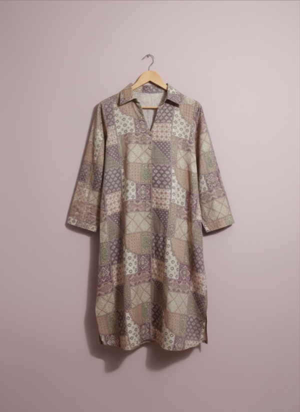 6 Cream Grid Shirt Collar – Khadi Tunic with Collar