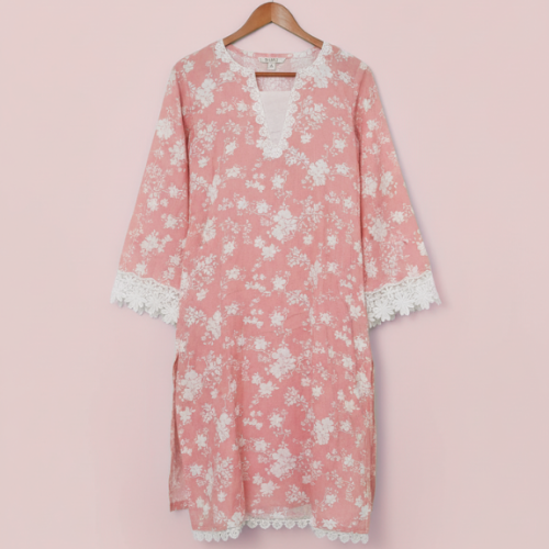 Blush Ease – Linen Kurti, Pink