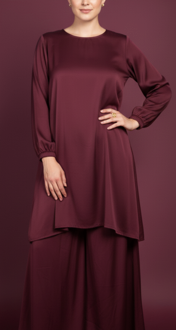 For Her Wine Rhythm – Saffron Silk Co-ord Set, Wine
