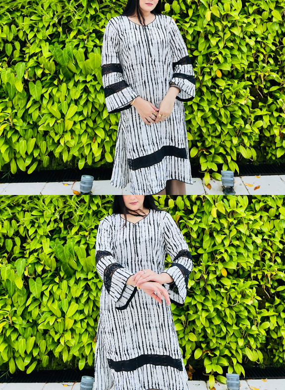 Monochrome Whisper – Linen Kurti, White & Black