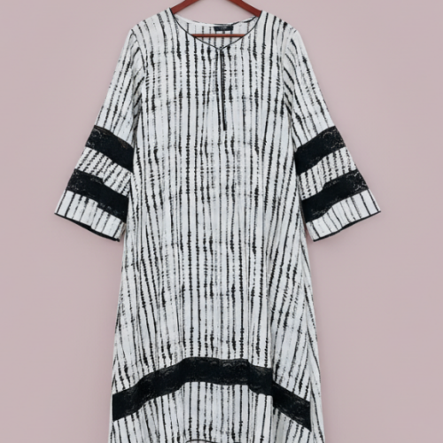 Monochrome Whisper – Linen Kurti, White & Black