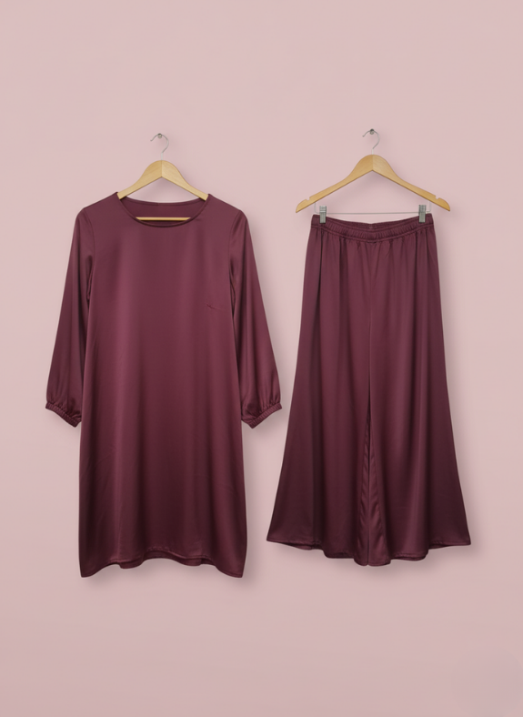 Wine Rhythm Wine Rhythm – Saffron Silk Co-ord Set, Wine